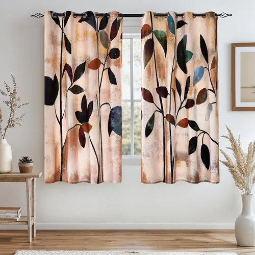 Vista 18 de SUBRTEX - Cortinas opacas de 52Wx63L, cortinas florales para oscurecer la habitación, cortinas de ventana aisladas térmicamente de 2 paneles