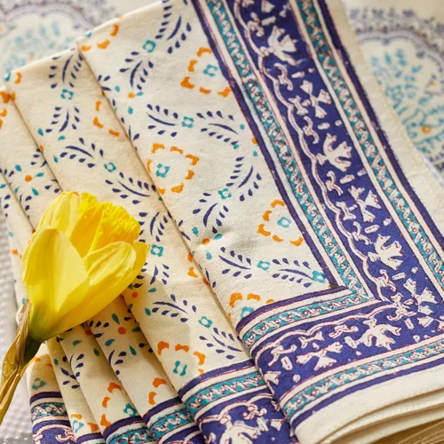 Vista 16 de Saffron Marigold 100% White Cotton Dinner Napkins, Set of 6, Hand Printed Enchanted - CP Design, Fair Trade, Washable Cloth Napkins for Parties &