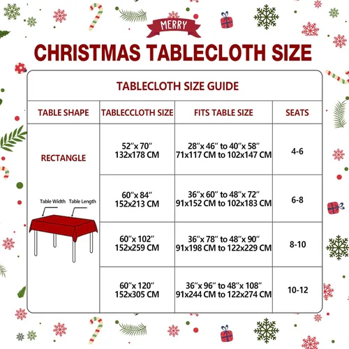 Vista 6 de UMINEUX Mantel de Navidad con reverso de franela, mantel rectangular de vinilo impermeable lavable para fiestas de Navidad, bodas, vacaciones