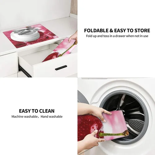 Vista 7 de Tapete de secado de platos con diseño de cerezas rojas para cocina, ultra absorbente, tapete escurridor de microfibra, tapete de café grande