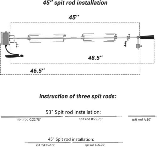 Vista 2 de onlyfire Kit Universal de Repuesto para Asador de Parrilla - Varilla de Espetón Hexagonal de 45'' y 53'' X 1/2'', Motor Eléctrico de Acero Inoxidable