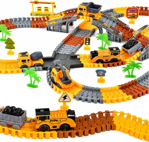 Construction Race Track Set 235 Pcs Toy for Kids 3-8 Flexible DIY Road Toy
