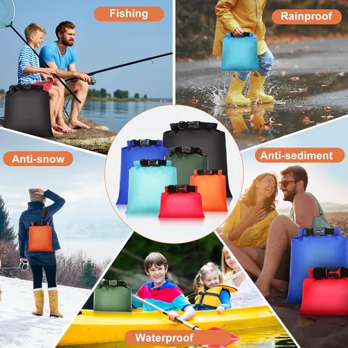 Vista 7 de Paquete de 6 bolsas secas impermeables, saco seco definitivo, sacos secos ligeros para exteriores, bolsa seca multicolor para kayak, senderismo