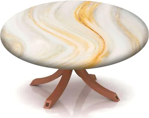 Vista 33 de Mantel con patrón de mármol, borde elástico, adecuado para catering y cocina, se puede limpiar para mesa redonda de comedor, para mesas redondas