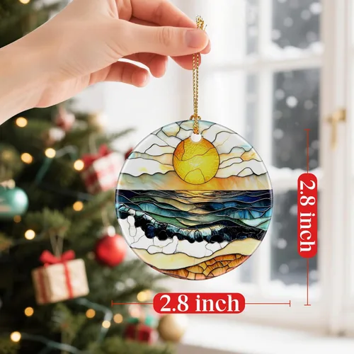 Vista 2 de Adornos de atardecer en la playa, adornos de Navidad: decoraciones de árbol de Navidad, decoración navideña, rellenos de calcetines, ideas