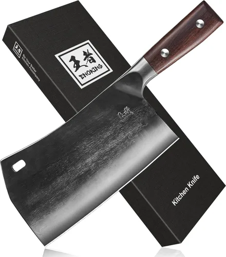 Vista 12 de ENOKING Cuchillo de carnicero de 5.7 pulgadas, cuchillo forjado a mano resistente para huesos con mango de madera, cuchillo de carnicero de espiga