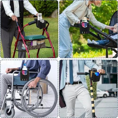 Vista 3 de Portavasos con ruedas para andador con soporte para teléfono, giratorio de 360°, negro, 1 unidad