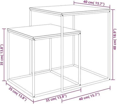 Vista 2 de mesas de Centro para sala Juego de mesa de comedor Juego de mesa de centro 2 piezas de madera y metal de ingeniería Adecuado para dormitorios, salas
