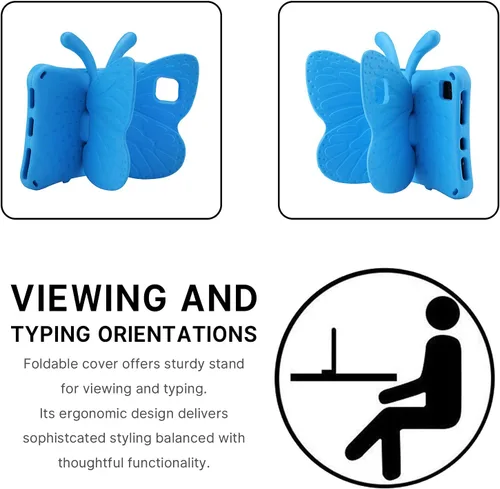Vista 5 de Funda para iPad Mini 6 5, iPad Mini 6 8.3 con diseño de mariposa y soporte, EVA ligera de cuerpo completo, protector contra caídas, resistente a Azul