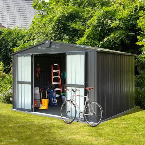 Vista 16 de Domi Cobertizo de almacenamiento para exteriores de 5 x 3 pies, cobertizos de metal para almacenamiento al aire libre con puertas bloqueables