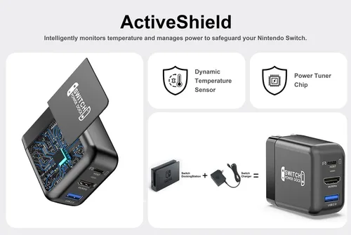 Vista 9 de RREAKA Switch Dock Charger for Nintendo SwitchOLED, Portable TV Docking Station for Nintendo Switch 4K60Hz HDMIUSB2.0PD USB-C Fast Charging Ports