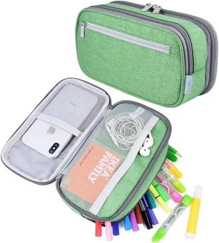 Vista 9 de Chelory Estuche grande para lápices de gran capacidad, bolsa para lápices con 3 múltiples comparaciones, soporte para bolígrafos de alto Negro