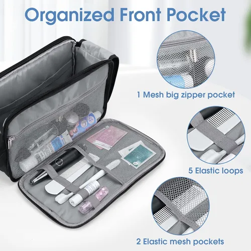 Vista 3 de Wedama Neceser de viaje para hombres, bolsa de aseo de viaje de mano, Negro -, L, Neceser