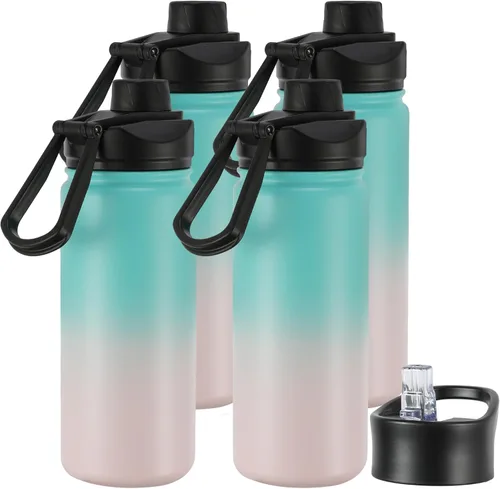 Vista 22 de Botella de agua aislada de 24 onzas con tapa con popote, botella de agua de metal de acero inoxidable con popote y tapa de boca ancha, botella