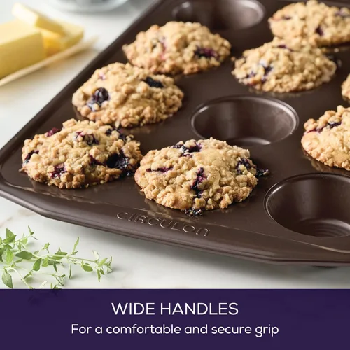 Vista 5 de Circulon Moldes antiadherentes para panecillos de 12 tazas, marrón, acero