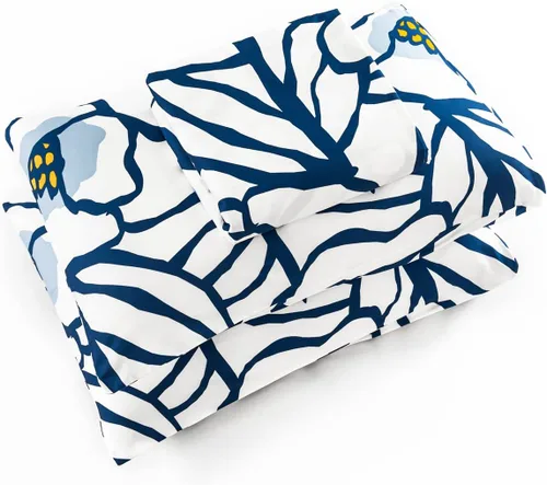 Vista 7 de YuHeGuoJi Funda de edredón botánica azul tamaño Queen, 100% algodón, funda de edredón floral blanca, juego de 3 piezas, 1 funda de edredón neutra