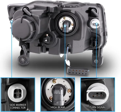Vista 7 de AmeriLite para 2014-2016 Jeep Grand Cherokee SUV, juego de faros de proyector LED tipo halógeno con barra/señal de giro, negro, reemplazo de faros