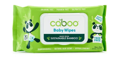 Caboo Toallitas de bambú para bebés sin árboles, ecológicas derivadas naturalmente para pieles sensibles, con pestañas resellables para viajes, 72