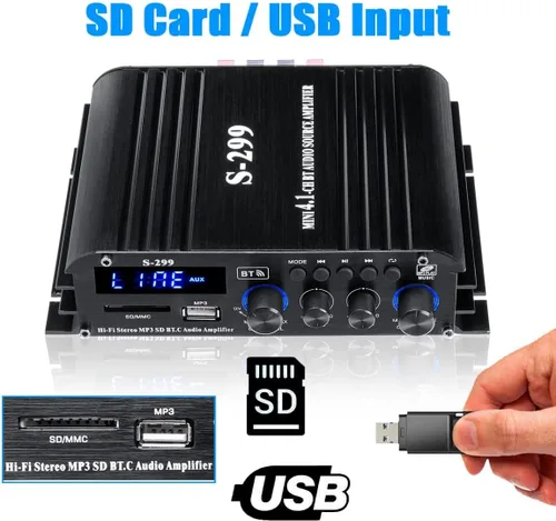 Vista 4 de Romicta Receptor amplificador de audio para el hogar de 4.1 canales, mini amplificador Bluetooth 5.0 con salida de subwoofer, RMS 4x50W MAX 800W