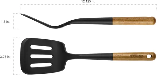 Vista 9 de STAUB Espátula de silicona con voladizo, perfectamente angulada para levantar panqueques, sándwiches y recoger verduras. De silicona negra mate