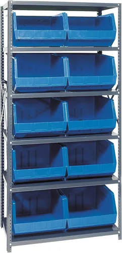 Vista 428 de Quantum QSBU-245BK Heavy Duty Shelving Unit with (7) Shelves and (24) QUS245 Black Bins for Garage Warehouse Storage Distribution 400 lb Load