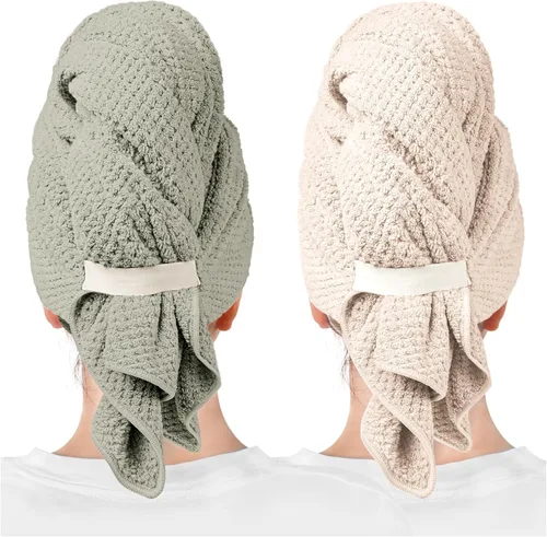 Vista 10 de ROLSHOL Paquete de 2 Toallas Grandes de Microfibra para el Cabello para Mujeres, Súper Absorbentes y de Secado Rápido, Envoltorio de Toalla