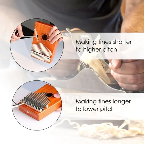 Vista 8 de GECKO Kalimba de pulgar de 17 teclas con caja protectora impermeable, martillo de afinación e instrucciones de estudio, piano de dedo portátil Mbira