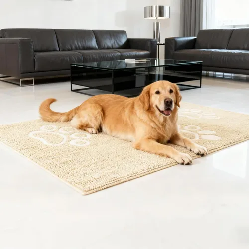 Vista 7 de PUPTECK Tapete para perro sucio de 60 x 30 pulgadas, microfibra súper absorbente, parte trasera antideslizante, color beige