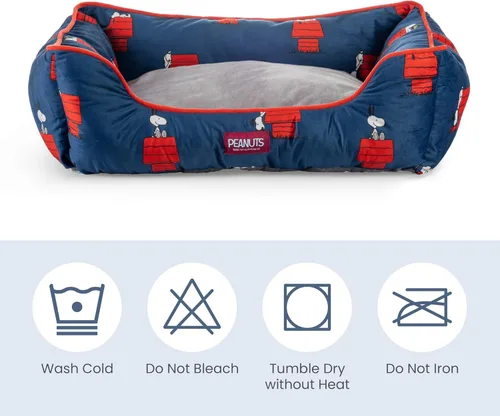 Vista 4 de Berkshire Peanuts® Cama para perros y gatos, almohadilla de felpa de forro Poses de casa para perros Snoopy regular azul marino
