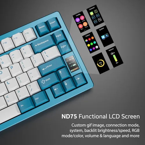 Vista 5 de Chilkey ND75 Aluminum Keyboard 75% Percent Wireless Gaming Mechanical Keyboard with LCD Screen, Quick Assembly, BT2.4GUSB-C, Hot Swappable Per-Key