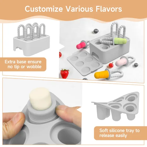 Vista 4 de Morlike Baby Tiny Pops, Molde de paletas de silicona 100% para bebés de 4 meses + moldes de leche materna para aliviar la dentición, esenciales