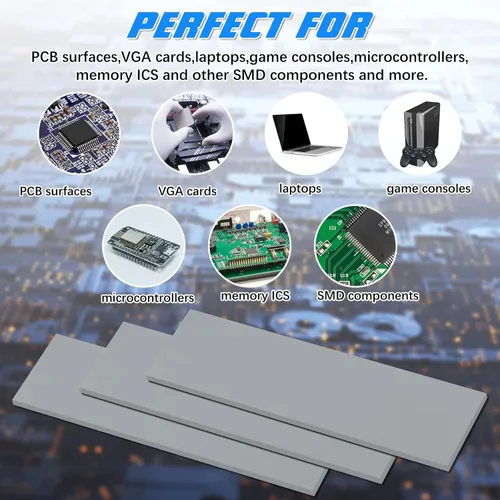 Vista 6 de Outus 30 unidades de almohadilla térmica de silicona de 2.6 x 0.8 x 0.1 pulgadas, almohadilla térmica reutilizable para CPU SSD, almohadilla