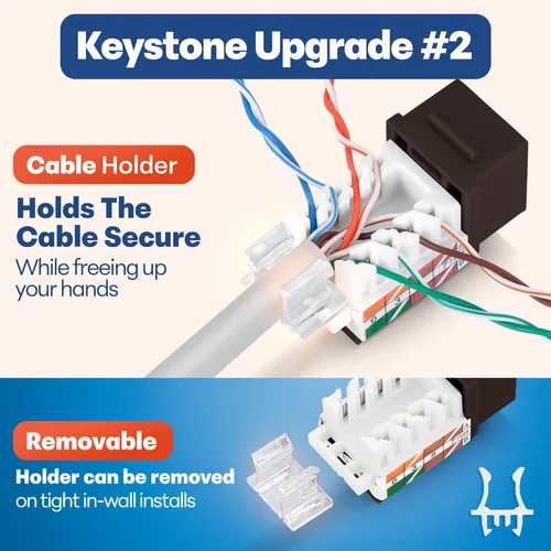 Vista 77 de Everest - Paquete de 50 conectores Keystone RJ45 Cat6 en ángulo de 45°, color blanco, conectores RJ45 hembra de perfil delgado, conector Keystone