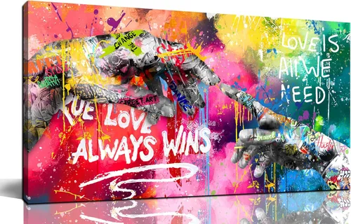 CIRABKY Decoración de pared de lienzo colorido para sala de estar, arte de pared de graffiti de la mano de Dios, impresiones de Banksy, póster de