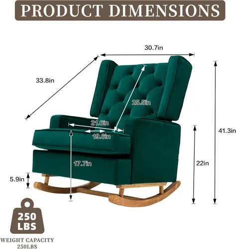 Vista 2 de QQU Mecedora con brazos, silla de ocio para interiores, cómoda silla de respaldo alto con base de madera maciza, bolsillo lateral para sala