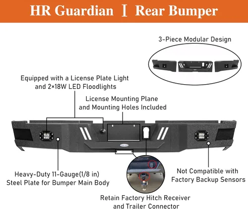 Vista 8 de Hooke Road Combo de parachoques delantero y trasero Ram Offroad 10-18 para parachoques Dodge Ram 2500 2010-2018 con placa de cabrestante y placa