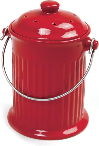 Norpro Contenedor de compost de cerámica de 1 galón, rojo