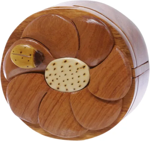 Vista 6 de Caja de rompecabezas de madera hecha a mano con diseño de flores y balizas