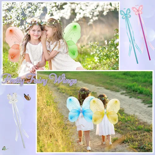 Vista 5 de 24 juegos de alas de hada para niños, alas de mariposa, disfraz de princesa, cosplay, corona, varita, cumpleaños
