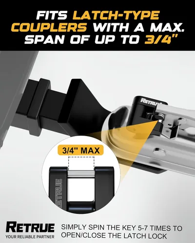 Vista 2 de RETRUE Bloqueo de acoplador de lengüeta de remolque, Bloqueo de enganche de remolque, Diámetro 1/4 pulgada, Extensión de 3/4 pulgada para remolcar