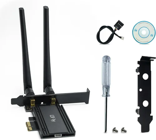 Vista 6 de QFly Tarjeta PCIe WiFi 6E, adaptador de tarjeta de red AX210 para juegos de PC, Bluetooth 5.3, Tri-Band (802.11ax) 5400Mbps 6GHz tarjetas LAN