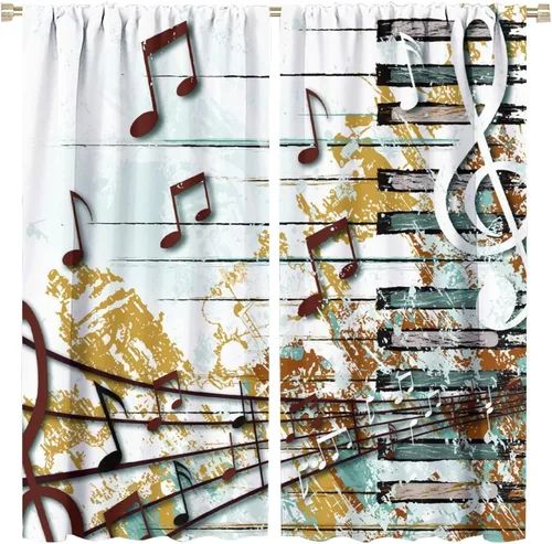 Vista 15 de Cortinas de notas musicales, blanco y negro, instrumento musical, canción, arte de canción, opacas, para ventana, dormitorio, sala de estar