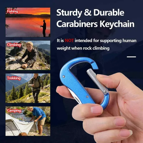 Vista 6 de Mosquetón multiherramienta con cuchillo de bolsillo, regalos para hombres, abrebotellas, lima de uñas, tijeras pequeñas, mosquetones EDC