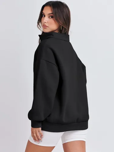 Vista 4 de ANRABESS Sudadera de manga larga para mujer, de gran tamaño, con media cremallera, sudadera con capucha Y2K, ropa de otoño a la moda