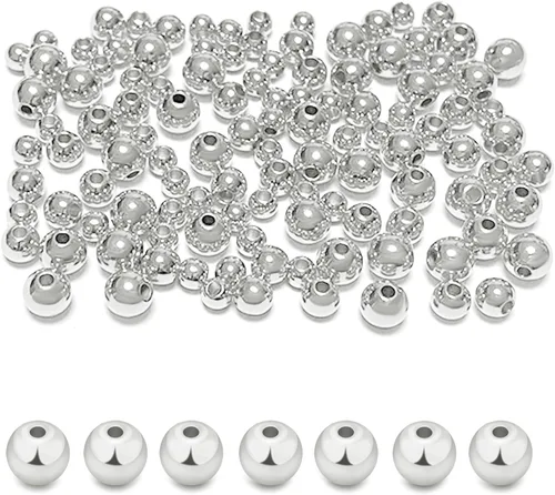 40 cuentas redondas de plata de ley 925, cuentas espaciadoras redondas de plata de ley lisa sin costuras para pulseras, collares, aretes, joyería