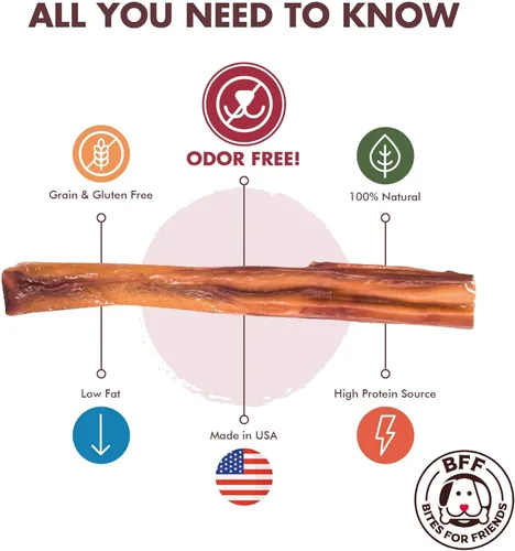 Vista 10 de BFF Bully Sticks de 6 pulgadas (10 unidades) – Golosinas para perros de larga duración – Masticables naturales sin gluten sin granos – Palitos