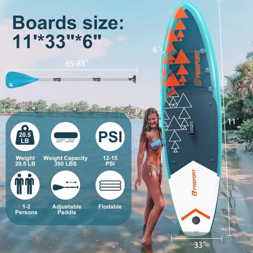 Vista 40 de FBSPORT Tabla de remo de pie prémium de 11 pies, tabla de yoga con accesorios de SUP y bolsa de transporte, amplia posición, control de surf