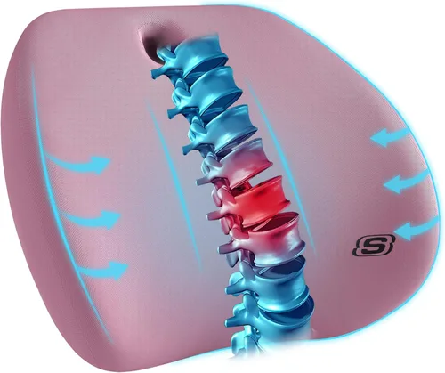 Vista 12 de Skechers Almohada de apoyo lumbar para silla de oficina, almohada lumbar de espuma viscoelástica, alivio del dolor de espalda baja, almohada