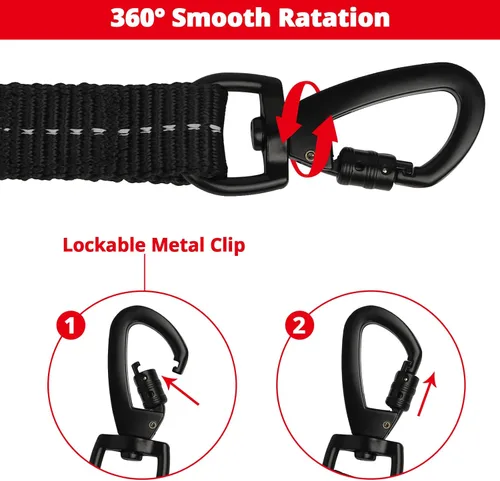 Vista 18 de Correa de perro de cuerda de 3 pies: correa resistente con gancho giratorio bloqueable, hilos reflectantes, bungee y asa acolchada - Correa