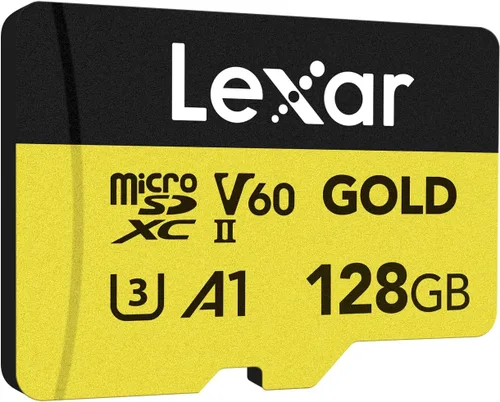 Vista 4 de Lexar Tarjeta Micro SD Profesional de 128 GB en Oro, UHS-II, C10, U3, V60, A1, Full HD, 4K, hasta 280/100 MB/s Tarjeta de Memoria microSDXC